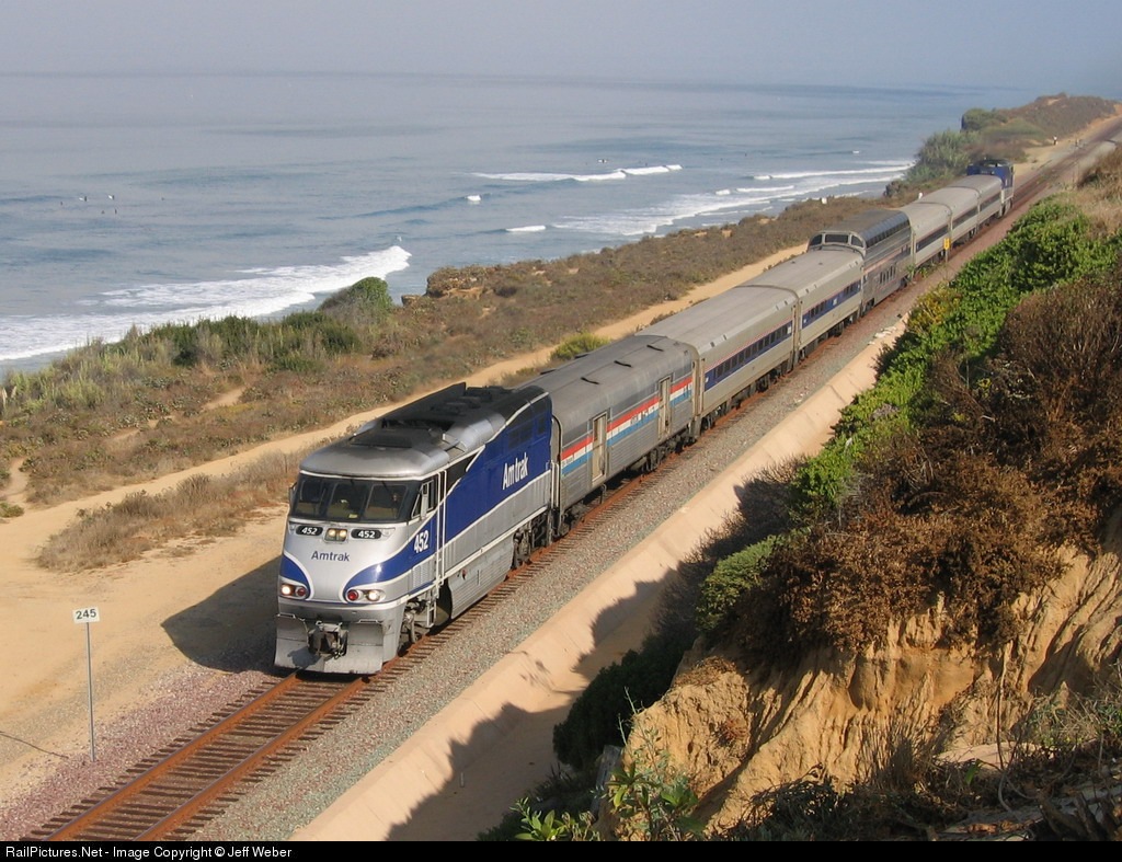 High quality photograph of Amtrak California EMD F59PHI AMTK 452 at Del Mar...