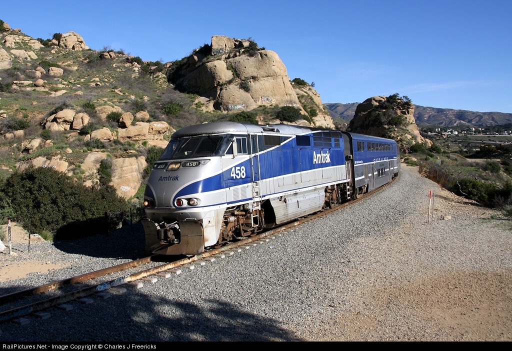 High quality photograph of Amtrak EMD F59PHI AMTK 459 at Chatsworth, Califo...