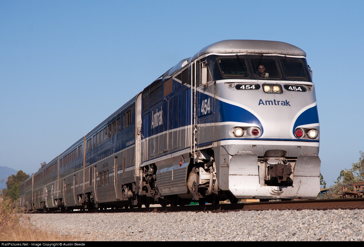 High quality photograph of Amtrak EMD F59PHI AMTK 454 at Goleta, California...